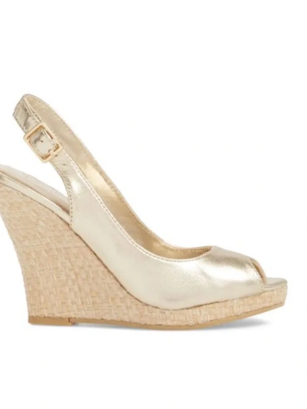 Lilly Pulitzer Gold Peep-Toe Wedge Slingback Sandals Size 9.5